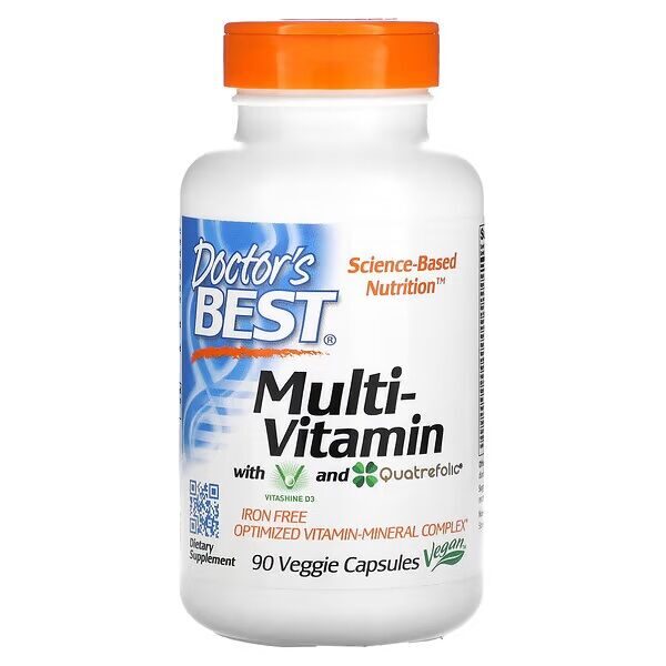 Doctor's Best, Multi-Vitamin with Vitashine D3 and Quatrefolic, Iron Free, 90 Veggie Capsules